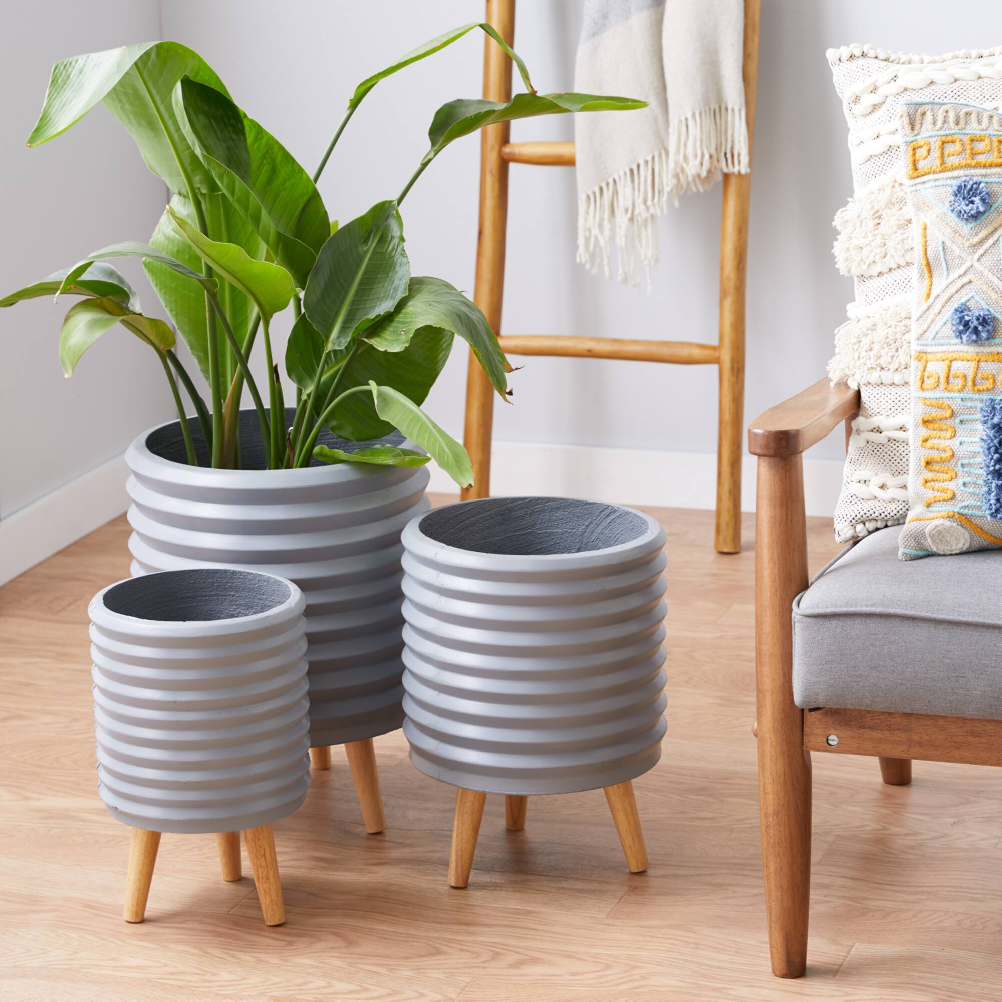 Set of 3 Grey MgO Contemporary Planter 18", 16", 14"
